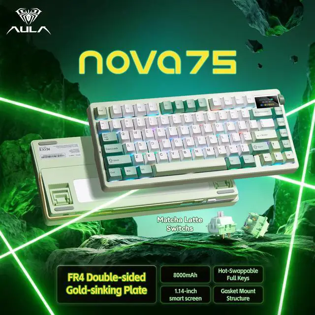 Alt view image 2 of 7 - Mechanical Gaming Keyboard 8000mAh,Gasket Mounted with 75% Compact Layout,RGB Backlit,Custom Hot Swappable,Bluetooth Wireless /2.4GHz/USB-C Cream Keyboard Gaming for Win/Mac/iOS/Android
