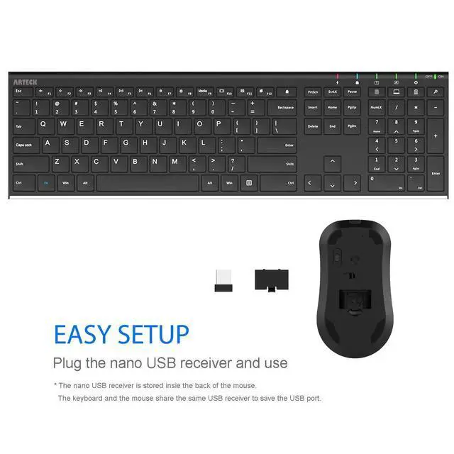 Alt view image 4 of 7 - 2.4G Wireless Keyboard and Mouse Combo Stainless Steel Ultra Slim Full Size Keyboard and Ergonomic Mice for Computer Desktop PC Laptop and Windows 10/8/7 Build in Rechargeable Battery