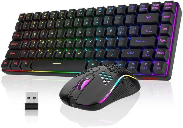 Main image of K84 Wireless Keyboard and Mouse Combo, Rainbow Backlit Rechargeable Battery, 75% Layout TKL Ultra Compact Gaming Keyboard & Lightweight 3200 DPI Honeycomb Optical Mouse (Black)