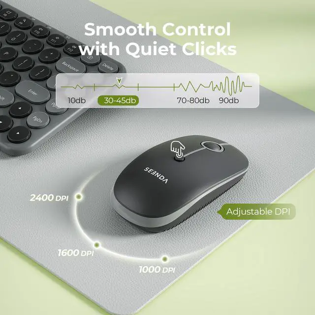 Alt view image 4 of 7 - Bluetooth Wireless Keyboard and Mouse Combo, COE203 Quiet Round Keycaps, 3-Device Multi-Connection, Bluetooth & 2.4G USB Receiver, Wide Compatibility with iPad/Tablet/Laptop/Mac/Windows, Black