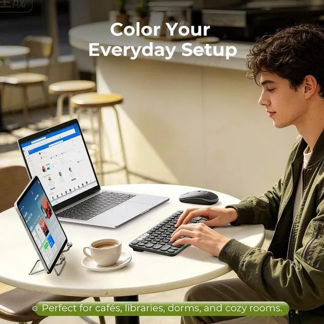 Alt view image 5 of 7 - Bluetooth Wireless Keyboard and Mouse Combo, COE203 Quiet Round Keycaps, 3-Device Multi-Connection, Bluetooth & 2.4G USB Receiver, Wide Compatibility with iPad/Tablet/Laptop/Mac/Windows, Black