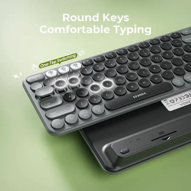 Alt view image 3 of 7 - Bluetooth Wireless Keyboard and Mouse Combo, COE203 Quiet Round Keycaps, 3-Device Multi-Connection, Bluetooth & 2.4G USB Receiver, Wide Compatibility with iPad/Tablet/Laptop/Mac/Windows, Black