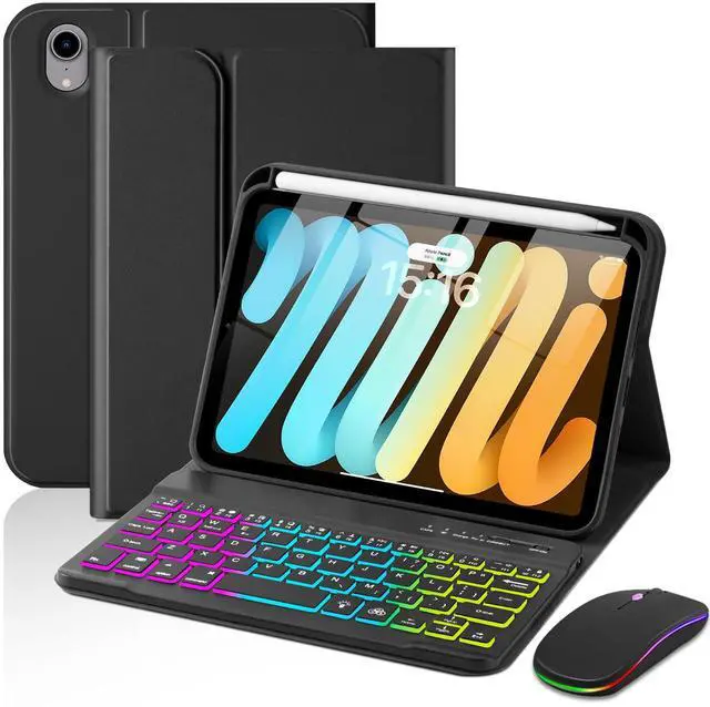 Main image of Case with Keyboard Mouse for iPad mini 7th(A17 Pro,2024)/6th Generation 8.3 inch,7 Color Rainbow Backlight Detachable USB-C Keyboard Magnetic Case with Pen Slot for iPad mini 6 7 Black