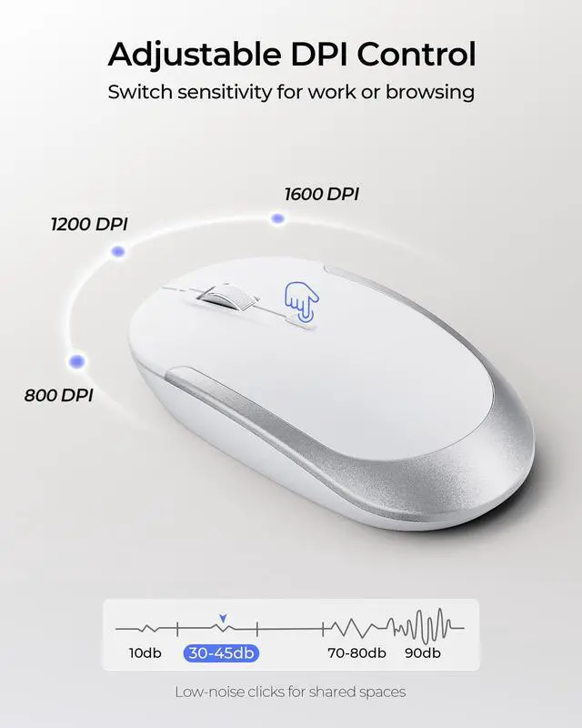 Alt view image 6 of 7 - Wireless Keyboard and Mouse Combo, Rechargeable Quiet Keyboard Mouse, Sleek and Ultra Thin Design, Full-Size with Number Pad for Windows, Laptop, PC, Notebook, Desktop- Silver and White