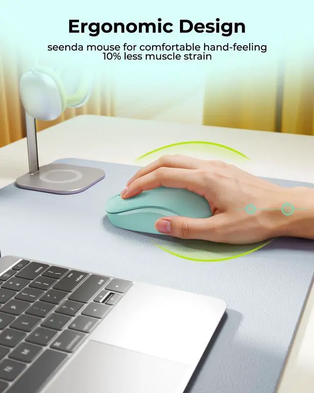 Alt view image 7 of 7 - Wireless Mouse for Laptop, 2.4G Noiseless Mouse with USB Receiver - Optical Tracking Portable Computer Mice for Chromebook, PC, Tablet, Windows System, 24 Months Battery Life - Mint Green