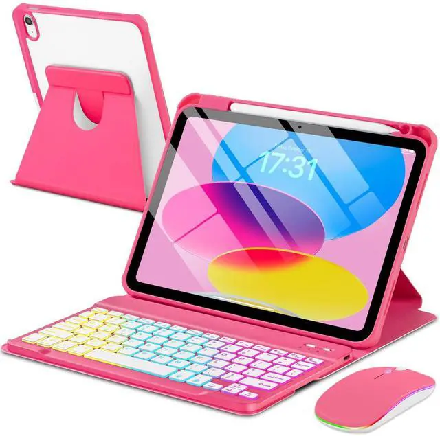 Main image of Case with Keyboard Mouse for iPad A16 11th 10th Generation 11/10.9 inch,Rainbow Backlit Detachable Keypad Rotatable Magnetic Cover Pencil Holder for iPad 11 2025 10 Gen 2022 Watermelon Red