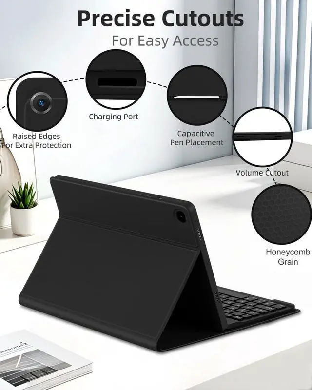 Alt view image 3 of 7 - Case with Keyboard Mouse for Samsung Galaxy Tab A11 Plus/A9 Plus 2025/2023 11 inch,7 Color Rainbow Backlight Detachable USB-C Keypad Magnetic Case with Pen Slot for Tablet A11+ A9+ 5G Black