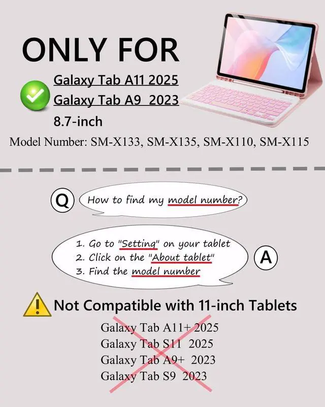 Alt view image 2 of 7 - Keyboard Case for Tab A11/ A9 8.7-inch Case with Keyboard Samsung Galaxy Tab A11-2025 A9-2023 Tablet Case with Magic Keyboard Backlit Built-in Pencil Holder with Mouse Pink