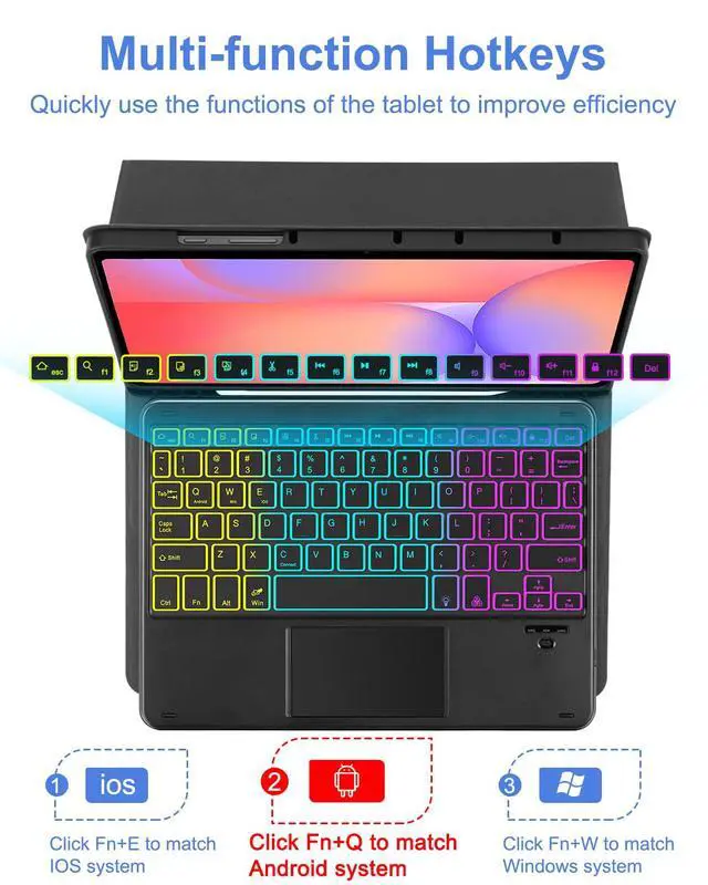 Alt view image 3 of 7 - Touchpad Keyboard Case for Samsung Galaxy Tab S10 Lite/S10 FE/S9 FE 10.9 inch /S9 11" 2025/2023 Tablet, Rainbow Backlight Type-C Charging TrackPad Keyboard with Pencil Holder (Black)
