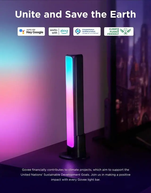 Alt view image 5 of 7 - Smart LED Light Bars, Work with Alexa and Google Assistant, RGBICWW WiFi TV Backlights with Scene and Music Modes for Gaming, PC, Living Room Decoration, Black