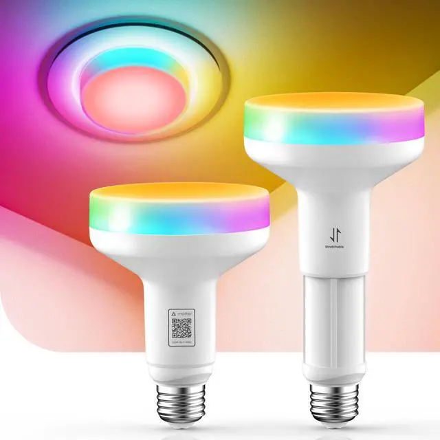 Main image of Matter BR30 Smart Light Bulbs with Stretchable Design & 4-Zone Aurascape Color, 850LM Recessed Smart Flood Light Bulb, Works with Alexa/Apple Home/Google Home, Music Sync Light Show, 2 Pack