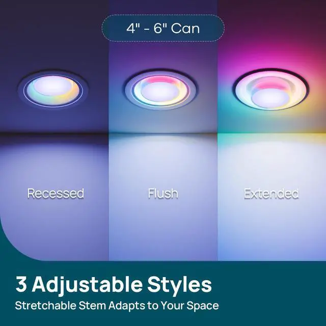 Alt view image 4 of 7 - Matter BR30 Smart Light Bulbs with Stretchable Design & 4-Zone Aurascape Color, 850LM Recessed Smart Flood Light Bulb, Works with Alexa/Apple Home/Google Home, Music Sync Light Show, 2 Pack