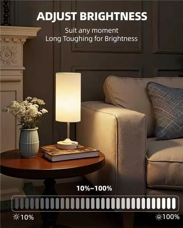 Alt view image 7 of 7 - Cordless Table Lamp, Ambient Light, Dimmable, Touch, Timer, 2700K, Bedroom, Portable, LED, Wireless, Rechargeable, Battery Operated, Desk Lamp, Fabric Shade, Wood-Grain Finish, Living Room