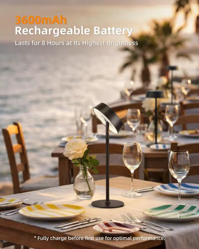 Alt view image 3 of 7 - Cordless Lamp, Rechargeable Table Lamp, Battery Operated, RGB Dimmable Touch Control, 3 Color Temperatures, LED Memory Function, Portable Outdoor Waterproof Desk Lamp, Restaurant Dining Patio Kitchen