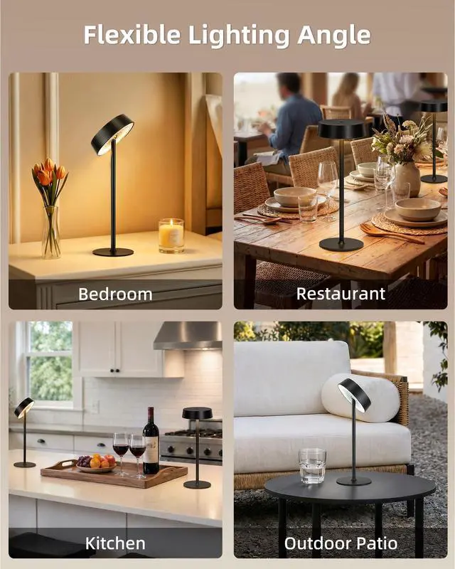 Alt view image 7 of 7 - Cordless Lamp, Rechargeable Table Lamp, Battery Operated, RGB Dimmable Touch Control, 3 Color Temperatures, LED Memory Function, Portable Outdoor Waterproof Desk Lamp, Restaurant Dining Patio Kitchen