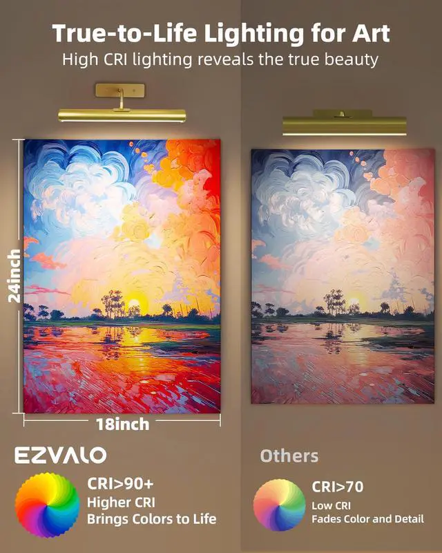 Alt view image 6 of 7 - Picture Light for Wall, 13-Inch Wireless Rechargeable 4000mAh LED Art Light with Remote, Dimmable 3 Color Temps, Battery Operated Wall Light for Living Room, Bedroom, Gallery (Gold, 2 Pack)