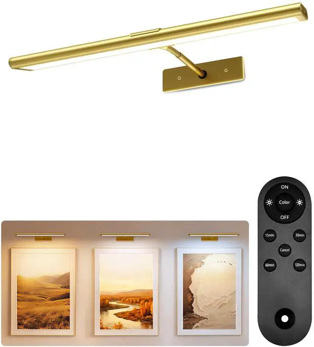 Main image of Picture Light for Wall, 4800mAh Rechargeable Wireless Remote, 16in Dimmable Magnetic LED Art Display Light with 3 Color Temperatures, for Gallery, Living Room, Bedroom, Hallway (Gold)