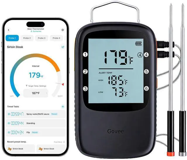 Main image of Bluetooth Meat Thermometer, Wireless Meat Thermometer for Smoker Oven, Digital Grill Thermometer with 2 Probes, Timer Mode, Smart LCD Backlight BBQ Thermometer for Cooking Turkey Fish Beef