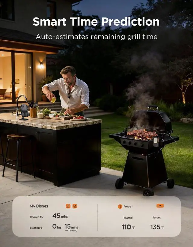 Alt view image 4 of 7 - Bluetooth Meat Thermometer, Wireless Meat Thermometer for Smoker Oven, Digital Grill Thermometer with 2 Probes, Timer Mode, Smart LCD Backlight BBQ Thermometer for Cooking Turkey Fish Beef