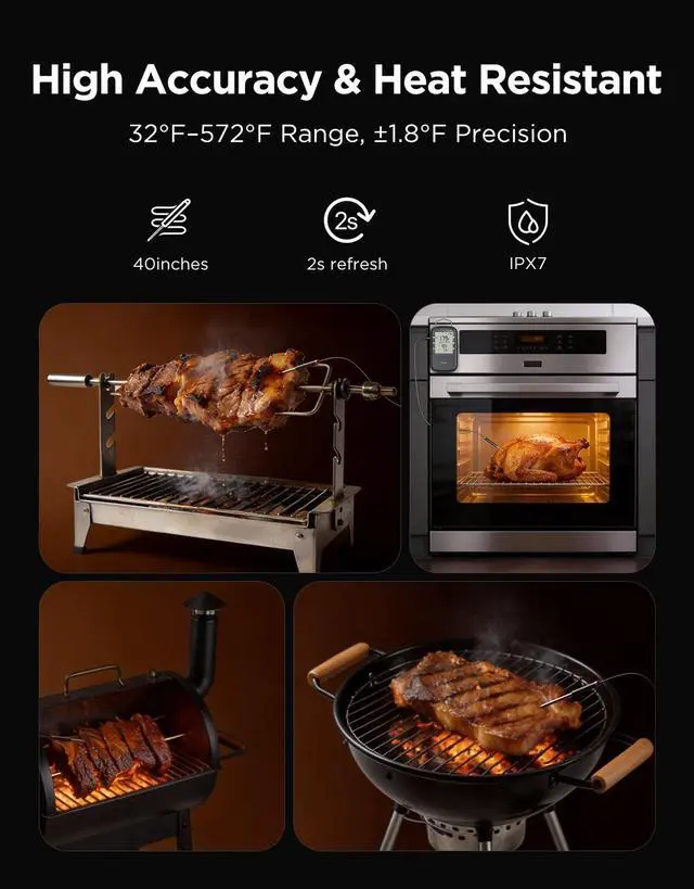 Alt view image 7 of 7 - Bluetooth Meat Thermometer, Wireless Meat Thermometer for Smoker Oven, Digital Grill Thermometer with 2 Probes, Timer Mode, Smart LCD Backlight BBQ Thermometer for Cooking Turkey Fish Beef