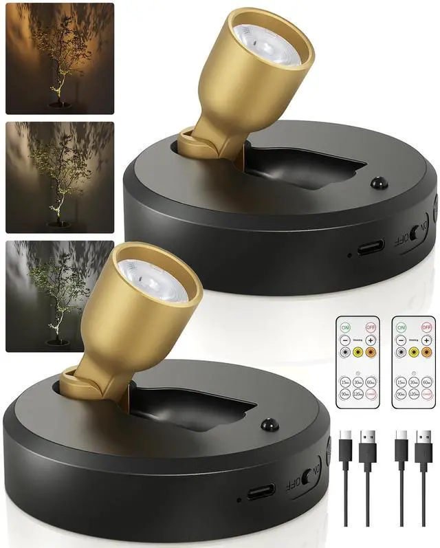Main image of Spotlight Indoor with Remote, 4000mAh Rechargeable Battery-Powered Plant Spot Lights, Wireless Mini Uplights with Dimmable & 3-CCT, Timer, Accent Lighting for Pictures, Art, Displays (2-Pack)