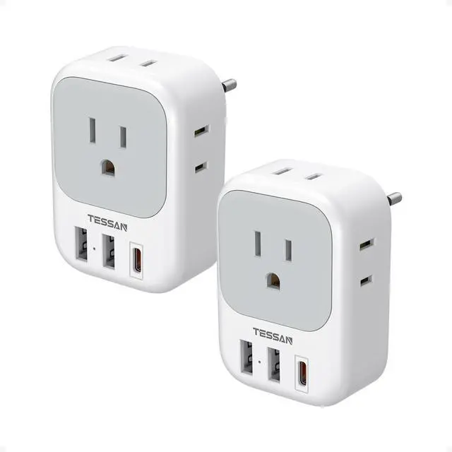 Main image of 2 Pack European Travel Plug Adapter, Europe Power Converter 4 Outlets 3 USB(1 USB C PD 20W), Type C International Adaptor to Italy Spain France Portugal Iceland Germany, EU Travel Essentials