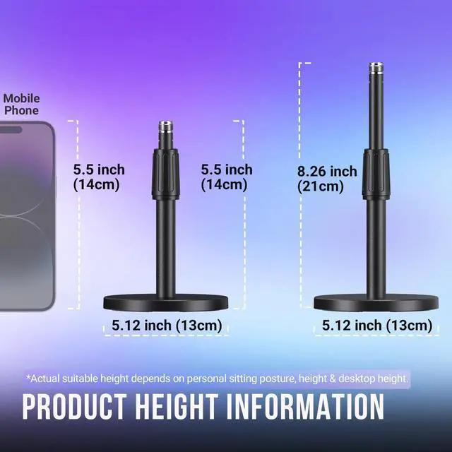 Alt view image 7 of 7 - Desktop Microphone Stand, Heavy-Duty Metal Adjustable Table Mic Stand with 5/8" Male to 3/8" Female Screw Adapter, 4 Non-Slip Pads Compatible with Microphones for Recording, Streaming-BS1