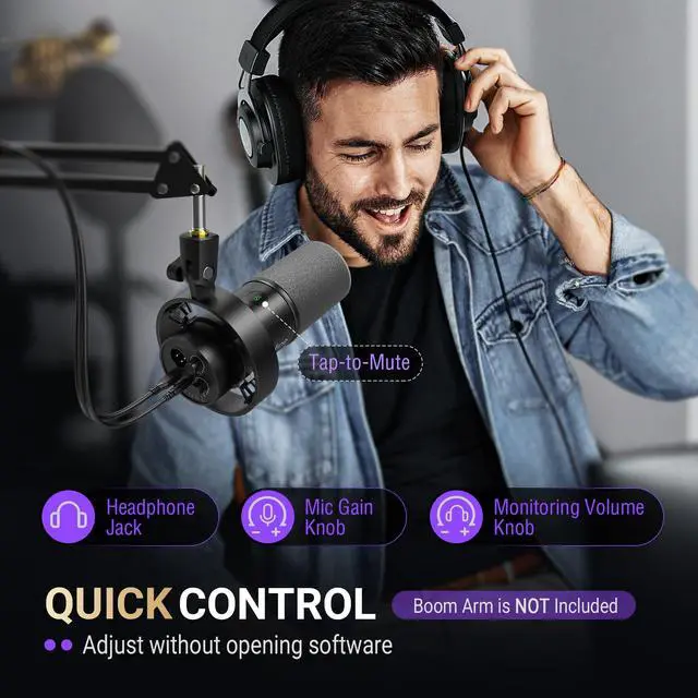 Alt view image 7 of 7 - Dynamic Microphone, XLR/USB Podcast Recording PC Microphone for Vocal Voice-Over Streaming, Studio Metal Mic with Mute, Headphone Jack, Monitoring Volume Control, Windscreen-Amplitank K688