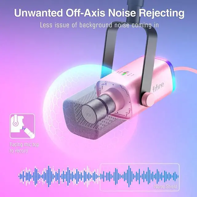 Alt view image 4 of 7 - XLR Gaming Microphone USB, PC Dynamic Microphone Kit for Vocal, Recording, Podcast, Streaming RGB Mic with Headphone Jack, Mute Button, Boom Arm Stand for Computer/Mixer-AmpliGame AM8T Pink
