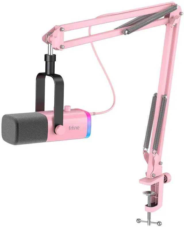 Main image of XLR Gaming Microphone USB, PC Dynamic Microphone Kit for Vocal, Recording, Podcast, Streaming RGB Mic with Headphone Jack, Mute Button, Boom Arm Stand for Computer/Mixer-AmpliGame AM8T Pink