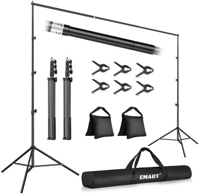 Main image of 10x10FT Backdrop Stand, Photo Studio Back Drop Adjustable Stand with 6 Backdrop Clamps,2 Sandbags and Carry Bag,Heavy Duty Background Support System Kit for Photography,Parties,Wedding,Video