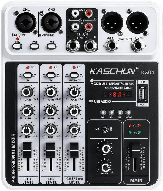 Main image of Professional 4-Channel DJ Audio Mixer, Bluetooth Sound Board with USB MP3 Input & 48V Phantom Power for Karaoke, Podcasting, Live Streaming & Home Recording, Fathers Day Dad Gifts for Husband Men