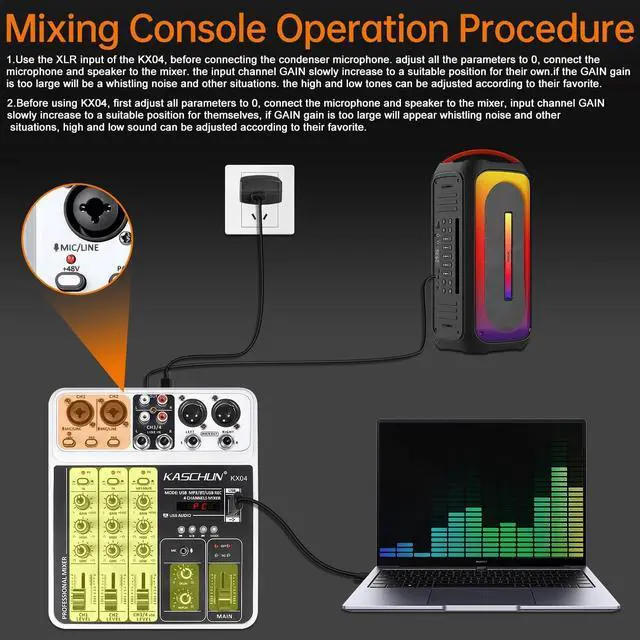 Alt view image 7 of 7 - Professional 4-Channel DJ Audio Mixer, Bluetooth Sound Board with USB MP3 Input & 48V Phantom Power for Karaoke, Podcasting, Live Streaming & Home Recording, Fathers Day Dad Gifts for Husband Men