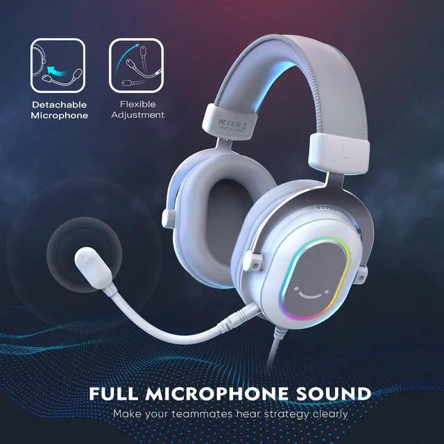 Alt view image 4 of 7 - USB Gaming Headset, PC Headphones Wired with Microphone for Computer/Laptop, Over-Ear RGB Headset with 7.1 Surround Sound, Noise Cancellation for Streaming Video Game- AmpliGame H6 (White)