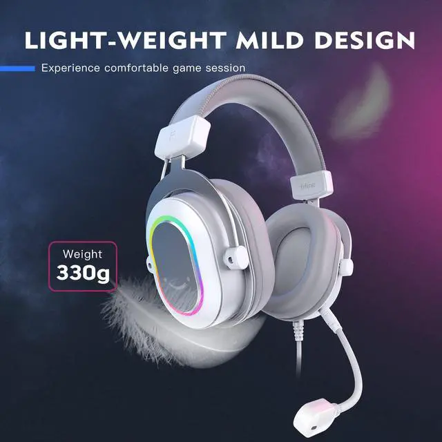 Alt view image 5 of 7 - USB Gaming Headset, PC Headphones Wired with Microphone for Computer/Laptop, Over-Ear RGB Headset with 7.1 Surround Sound, Noise Cancellation for Streaming Video Game- AmpliGame H6 (White)
