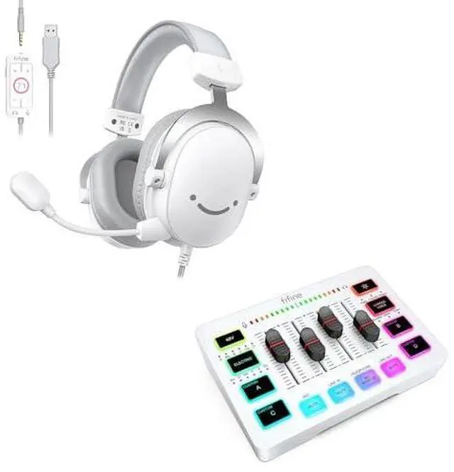 Main image of USB PC Headset and Audio Mixer,Streaming Over-Ear Wired Headphones with 3.5mm Audio Jack,Detachable Microphone,Gaming Mixer with Slider Fader,XLR Microphone Interface,for Podcast(H9W+SC3W)