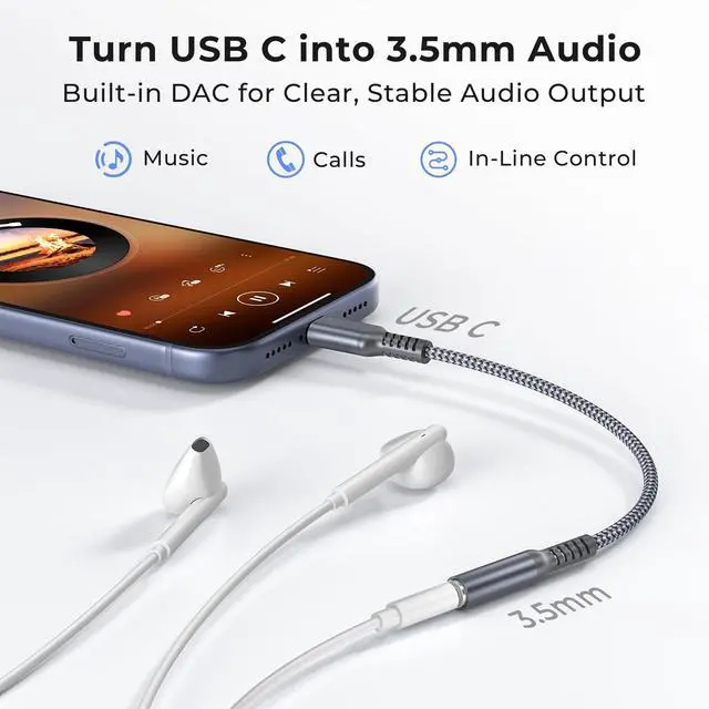 Alt view image 2 of 7 - for iPhone 17 17e 16 Pro Max Headphone Jack Adapter,USB Type C to 3.5mm Female Aux Audio Dongle Cable Converter for New Apple 15 Plus,Samsung S26 S25 S24 S23 S22,A56 A55 A54 A34,iPad Air 11