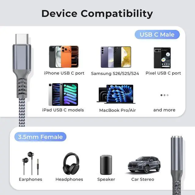 Alt view image 5 of 7 - for iPhone 17 17e 16 Pro Max Headphone Jack Adapter,USB Type C to 3.5mm Female Aux Audio Dongle Cable Converter for New Apple 15 Plus,Samsung S26 S25 S24 S23 S22,A56 A55 A54 A34,iPad Air 11
