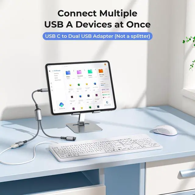 Alt view image 2 of 7 - USB C Male to Dual USB Female Cable Splitter 1FT,Thunderbolt 5 4 3 to Double Type A 2.0 OTG Adapter Cord Converter Multiple Hub for iPhone 17 Air 16 16e 15,MacBook Pro,iPad Mini,Samsung S25