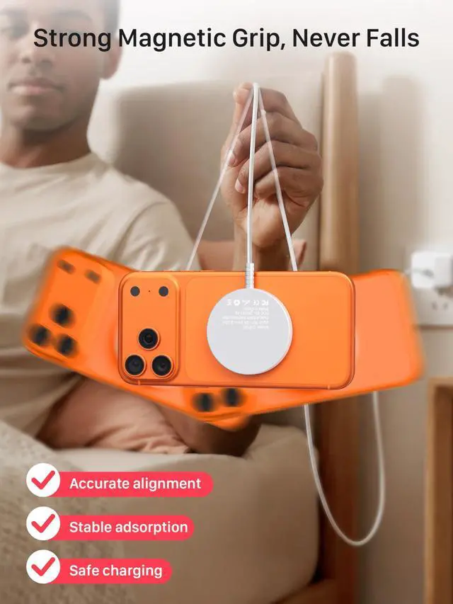Alt view image 3 of 7 - Magnetic Wireless Magsafe Charger iPhone: Charging Pad for iPhone 17/16/15/14/13/12 Series & AirPods Pro 4-2, Strong Magnet, Dual Ports, Case-Friendly, Lightweight for Travel Home Office Desk