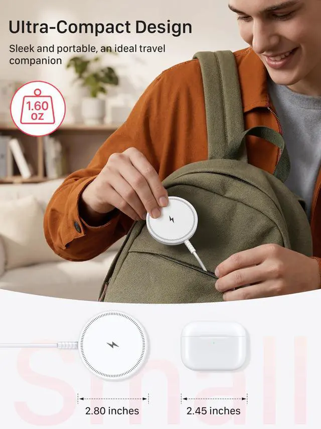 Alt view image 5 of 7 - Magnetic Wireless Magsafe Charger iPhone: Charging Pad for iPhone 17/16/15/14/13/12 Series & AirPods Pro 4-2, Strong Magnet, Dual Ports, Case-Friendly, Lightweight for Travel Home Office Desk