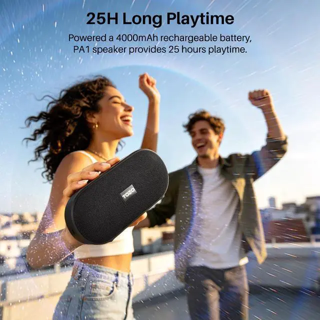 Alt view image 2 of 7 - PA1 Large Bluetooth Speaker, Powerful 2.0 Stereo Sound with Deep Bass, 25H Playtime, IPX7 Waterproof Shower Speaker, Wireless Speaker with App EQ Control, Dual Pairing for Home, Outdoor & Travel