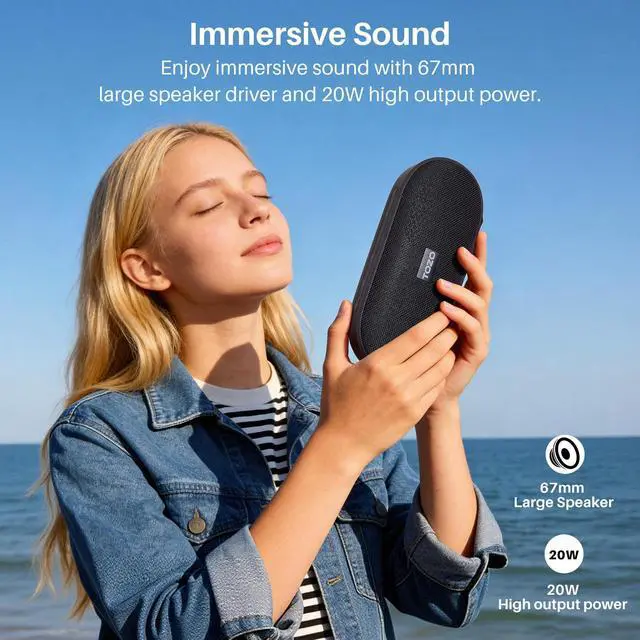 Alt view image 4 of 7 - PA1 Large Bluetooth Speaker, Powerful 2.0 Stereo Sound with Deep Bass, 25H Playtime, IPX7 Waterproof Shower Speaker, Wireless Speaker with App EQ Control, Dual Pairing for Home, Outdoor & Travel