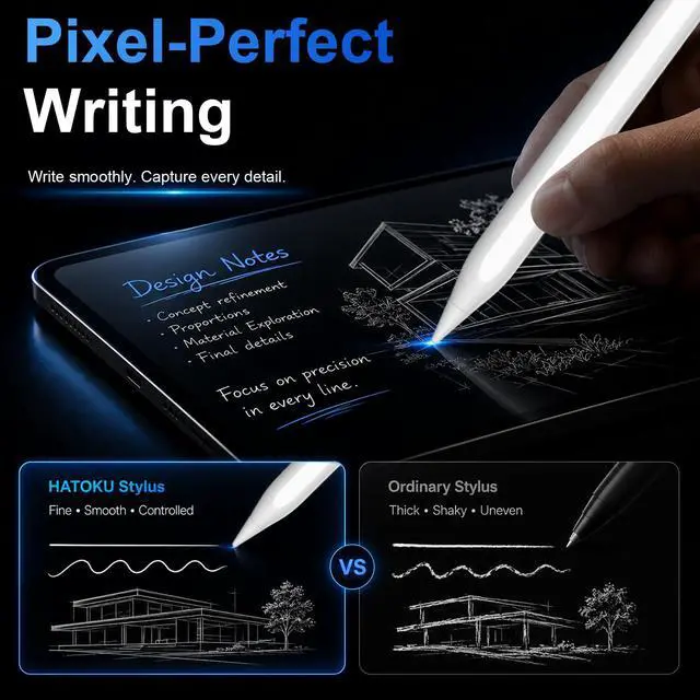 Alt view image 3 of 6 - Stylus Pen for iPad 2018-2026, 15Min Fast Charge iPad Pencil with High Precision, Tilt Sensitivity, Palm Rejection, Magnetic for Note-Taking Drawing on Apple iPad 6-11/Air/Pro/Mini - No Pairing