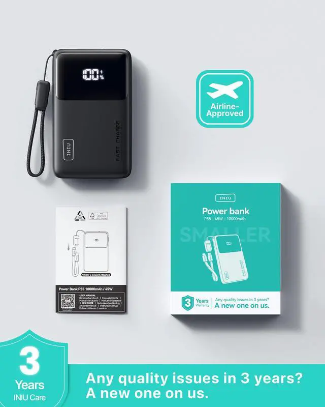 Alt view image 7 of 7 - Ultra Compact Portable Charger, 10000mAh 45W Fast Charging Power Bank with Detachable USB-C Cable & Stand, Flight-Safe Travel Battery Pack for iPhone 17 16 15 Pro Max Air, Samsung S26, iPad, etc