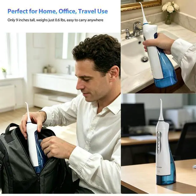 Alt view image 4 of 7 - Electric Water Flosser, Cordless Rechargeable Dental Oral Irrigator IPX7 Waterproof 300ML Travel Water Teeth Cleaner with 5 Tips for Braces Care Teeth Gums Cleaning, Home Office Daily Use