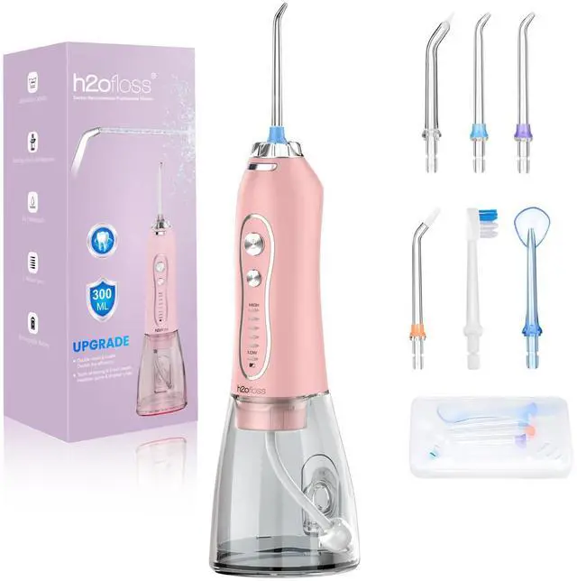 Main image of Water Dental Flosser Teeth Cleaner Pick, Cordless Portable Oral Irrigator,5 Mode IPX7 Waterproof Teeth Picks 300ML Rechargeable WaterFlosser for Home Travel (Pink)