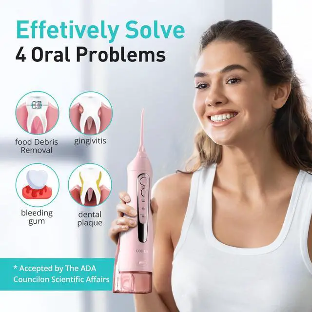 Alt view image 7 of 7 - Water Dental Flosser Teeth Pick C20: ADA Accepted, Portable Cordless Oral Irrigator 300ML Rechargeable Travel Irrigation Cleaner IPX7 Waterproof Electric Flossing Machine for Teeth, Pink