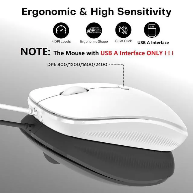 Alt view image 3 of 7 - Wired Keyboard and Mouse for Mac, iMac, MacBook, Portable Size Design, Plug and Play Keyboard with Dual Interface (Type-C & USB A), Mouse with USB A Interface ONLY, White