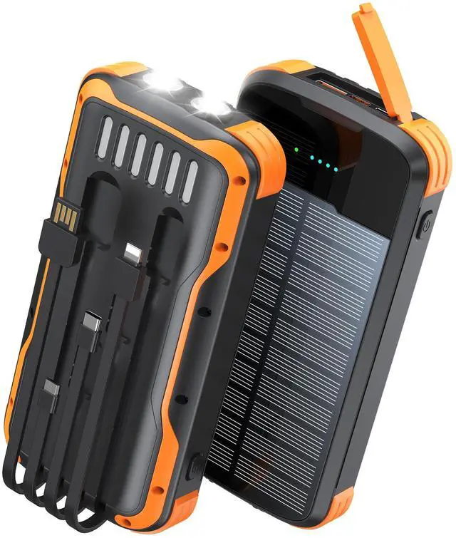 Main image of Solar Charger Power Bank, PD 20W Fast Charging External Batter, 40000mAh Portable Phone Charger Built in 4 Cables with Dual Bright Flashlights for Camping, Hiking, and Outdoor Use